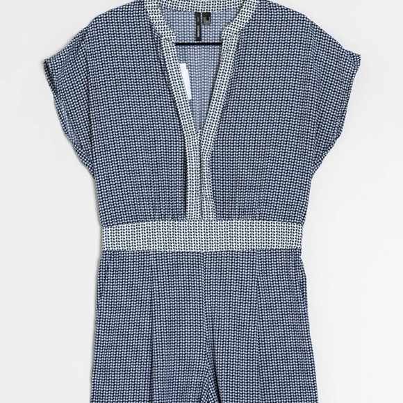 Mango Pants - MANGO Navy and White Leaf Print Romper